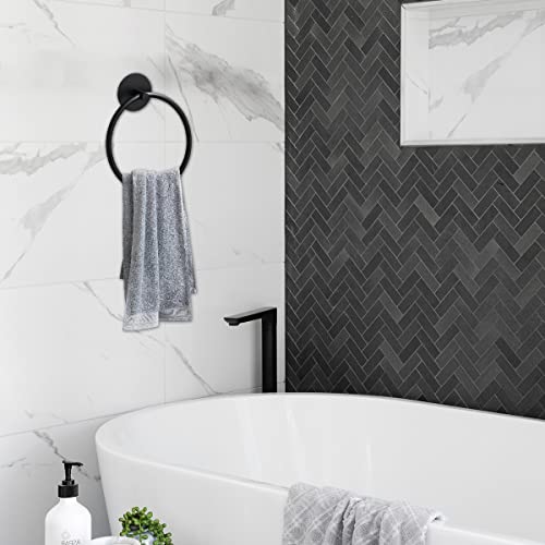 Stainless Steel Towel Ring, GLADFRESIT Wall Mounted Bathroom Towel Rack - Hand Towel Holder Towel Hanger for Bathroom Kitchen (Matte Black)