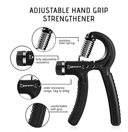 HeadOnn Hand Grips Strengthener, 5 Pack Forearm Strengthener Workout Set, Adjustable Grip Strength Trainer 5-60KG, Finger Stretcher, Exercise Rin