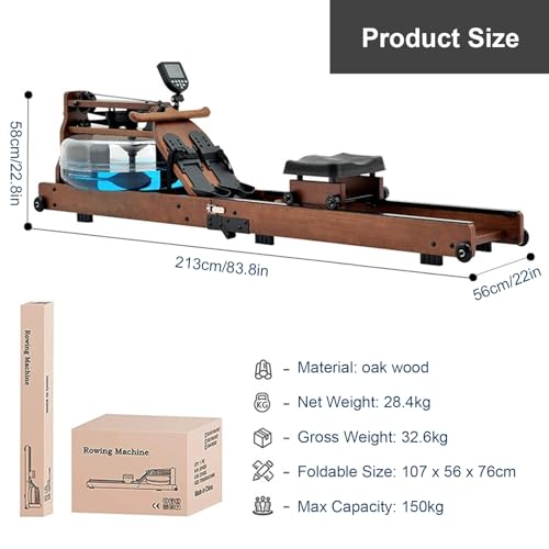 HAWEWE Wooden Rowing Machine For Home Gym Water Resistance Foldable Rower Machine With LCD Monitor Cardio Training 330lbs Max Capacity Indoor Fit