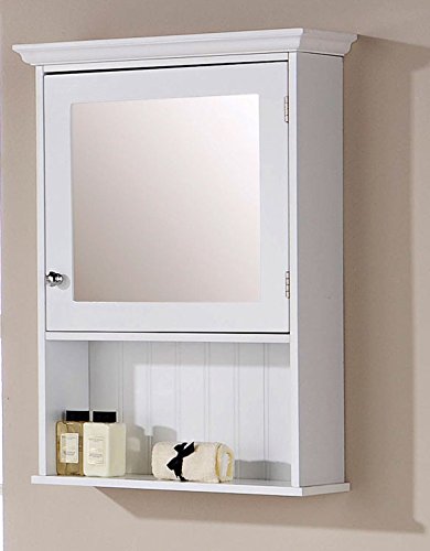 Home Source - Colonial Bathroom Open Shelf Mirrored Wall Storage Unit Tong & Groove - White