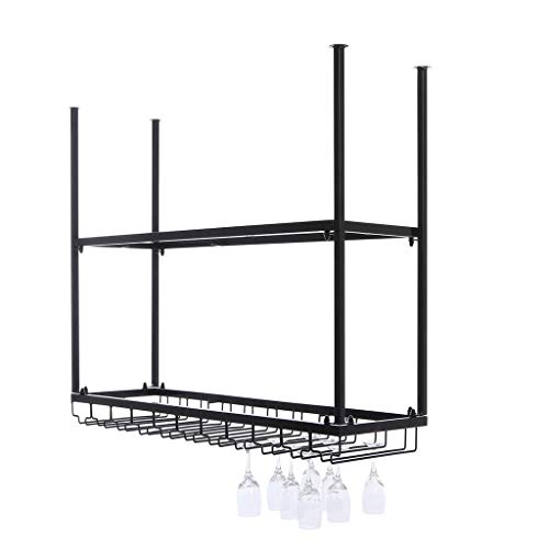 KEppd Industrial Wine Racks Wall Mounted with Glass Holder/2-Tiers Wall Mount Bottle Holder/Wine Bottle Holder/Rustic Metal Hanging Wine Holder