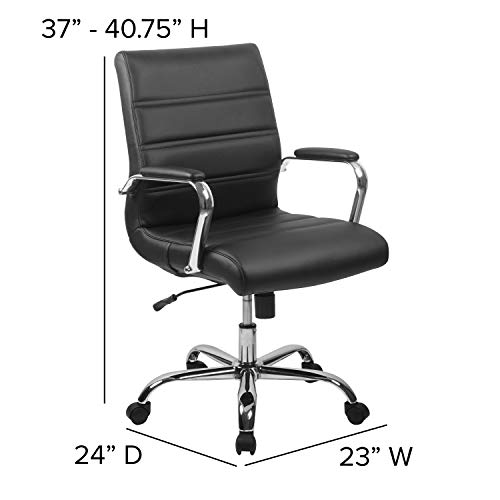 Flash Furniture Executive Office Chair, Ergonomic Office Chair, Contoured and Height Adjustable Leather Seat, Chrome Arms and Tilt Lock Lever, Bl