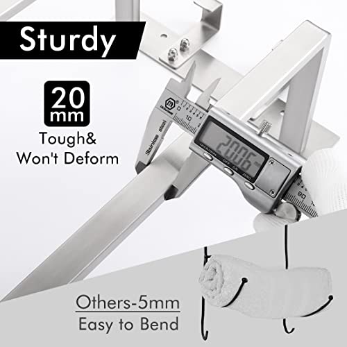 KES Towel Rack for Rolled Towel with Bamboo Board, Bathroom Towel Holder Towel Storage with Hooks Brushed Finish Wall Mounted, BTR215-2