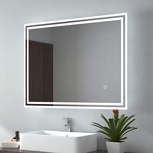 EMKE Bathroom Mirror with LED Lights - 400x600mm Backlit LED Illuminated Bathroom Mirror with Demister Heat Pad, Makeup Vanity Touch Mirror with
