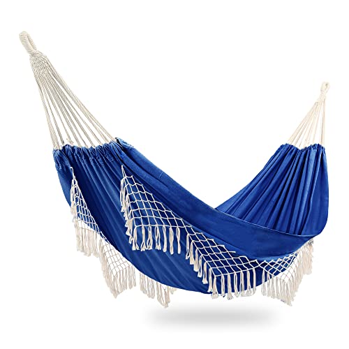 Outdoor Hammock,Premium Cotton Hammocks with Tassels 2 Person Durable Swing with Travel Bag Perfect for Beach, Yard, Bedroom, Patio, Porch, Indoo