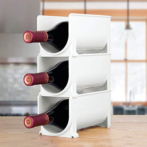mDesign Vertical Stacking Wine Rack - Crystal Clear Bottle Rack - Horizontal Wine Holder Extends Wine and Cork Life - 4 Stackable Wine Racks x 1