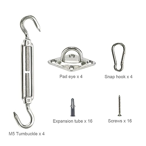 Sun Shade Sail Fixing Kit, Heavy Duty Sun Shade Sail Hardware Kit for Rectangle Square Triangle Sun Shade Sails,Canopy Awning Installation Attach