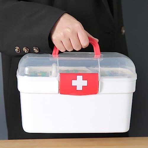 Hpory Medicine Storage Box, Portable Medicine Box Medicine Organiser Box with Handle Buckle, Layering First Aid Medicine Box Dustproof Medicine O