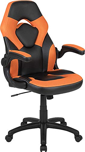 Flash Furniture X10 Gaming Racing Office Ergonomic Computer PC Adjustable Swivel Chair with Flip-up Arms, Orange/Black LeatherSoft, Polyurethane