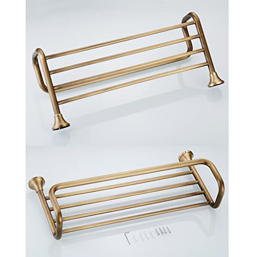 HIGOH Towel Racks,Bathroom Towel Rack Wall Mounted Towel Holder,Bathroom Brass European Antique Retro Bath Towel Rack,Extended Wall Mount Shelf,T