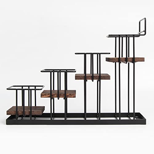 J JACKCUBE DESIGN Syrup Bottle Holder Rack, Rustic Wood and Metal Wire 4 Tier Syrup, Wine, Dressing Bottle Countertop Display Storage Stand for K