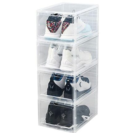 4Pcs Stackable Shoe Containers, Shoe Storage Organisers, Shoe Boxes, Clear Shoe Storage Dustproof Transparent Boxes, Stackable Shoe Containers, T