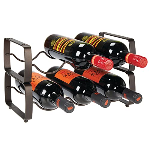 mDesign Set of 2 Wine Rack – Stackable Metal Wine Shelf for up to 3 Bottles – Convenient Shelf for Wine Bottles and More – Graphite Grey