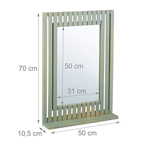 Relaxdays Bamboo Wall Mirror with Shelf, Rectangular, Bathroom, Hallway, HWD: 70 x 50 x 10.5 cm, Green