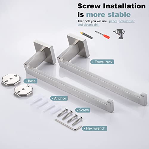 KOKOSIRI Hand Towel Holder Brushed Nickel Towel Bars 2 Pack Stainless Steel Bathroom Hardware Kitchen Paper Towel Holder Wall Mount, B3003BR-P2