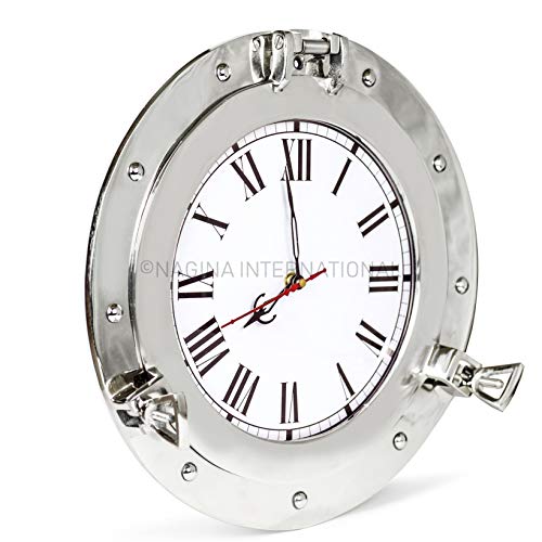 Nagina International Metal Crafted Nickel Plated Aluminum Porthole Bathroom Decor Mirror (10 Inches)