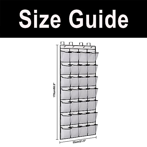 plastific Over the Door Shoe Storage Organiser Hanging Shoe Rack Holder Bag Wall Mounted with 24 Large Mesh Pockets for Wardrobe Door Slippers Ti