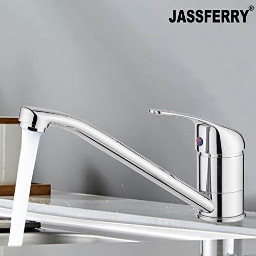 JASSFERRY Kitchen Sink Mixer Tap Caravan Monobloc Single Top Lever Long Swivel Spout Solid Brass Traditional Faucet Chrome