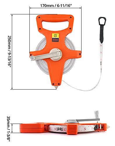 QWORK Open Reel Tape Measure, Fibreglass Surveyors Tape, 50M /165 FT