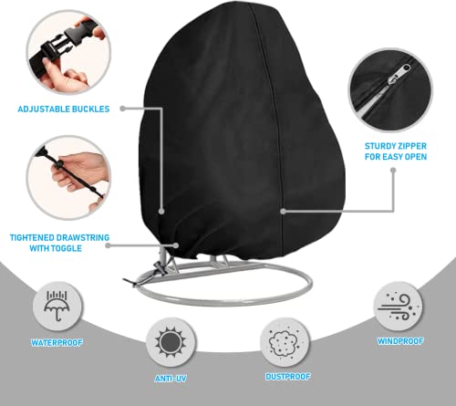Patio Hanging Chair Covers, OUTTDID Egg Swing Cocoon Chair Cover with Zipper , Rocking Chair Cover, Swing Seat Chair Cover with Drawstring Zipper