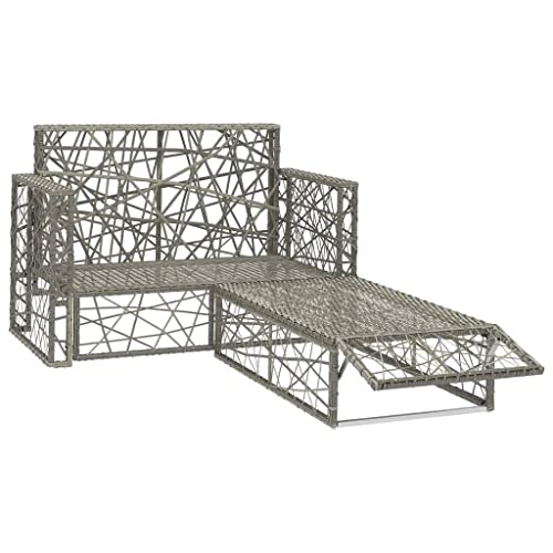 DLOETT 2 Piece Garden Sofa Set with Cushions Synthetic Rattan Garden Furniture Set Gray