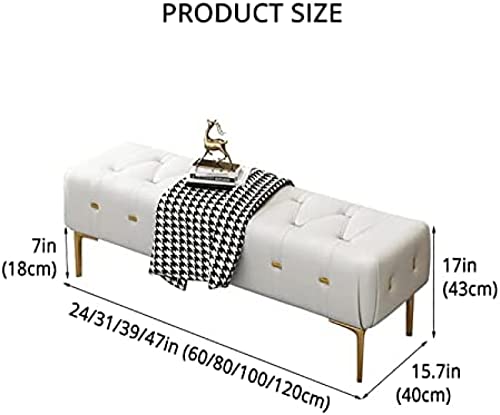 Luxury Bedside Bench, Leather Upholstered Bedroom Bench With Gold Legs, Entryway Bench, Modern Living Room Bench,White,100X40X43Cm(39X16X17Inch)