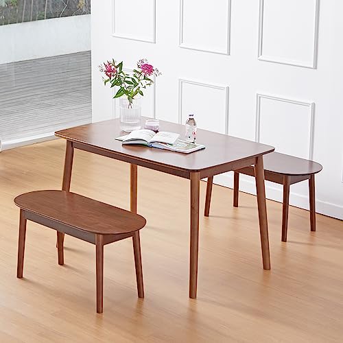 Livinia Aslan 35" Malaysian Oak Round Wooden Dining Bench/Solid Wood Bedroom Entry Way Kitchen Corridor Bench (Walnut)