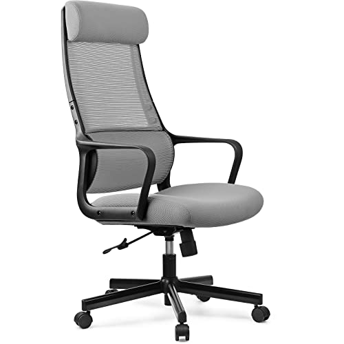 MELOKEA Office Chair, Ergonomic Desk Chair C-Curved Lumbar Support Adjustable Headrest, Mesh High Back Computer Chair for Home Office, Comfortabl