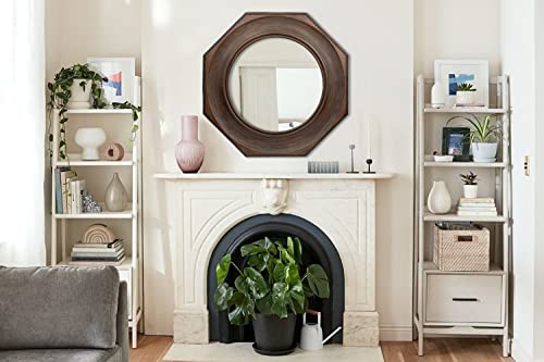 Creative Co-op Hexagonal Carved Wood Framed Wall Mirror, Walnut