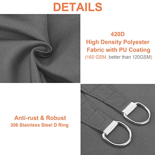 Teglu Sun Shade Sail Waterproof Rectangle UV Block 98% Patio Canopy Outdoor with 4 Ropes Sun Sail Shades for Garden/Yard/Beach/Pool/Terrace/Balco