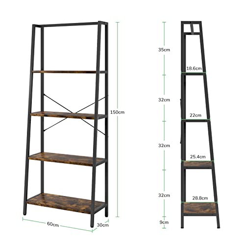 Novilla 4-Tier Large Storage Bookshelf for Living Room, Industrial Ladder Metal Frame Bookcase for Bedroom/Kitchen/Home Office, Adjustable table