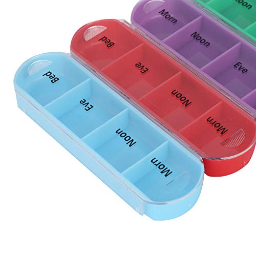 Pilipane Weekly Colored Medicine Storage Box,28 Grids Tablets Container, BPa Free Medicine Organizer with Storage Bag, Portable Tablets Storage B