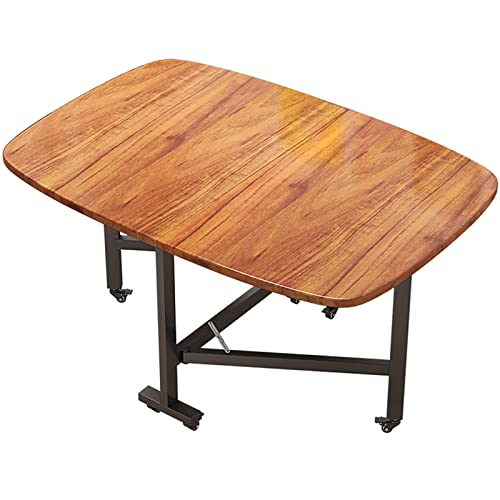 DISHENGZHEN Folding Dining Table, Drop Leaf Foldable Table, Wood Extendable Table Dining with 6 Wheels, Saving Space, Round Edge Design, Moveable