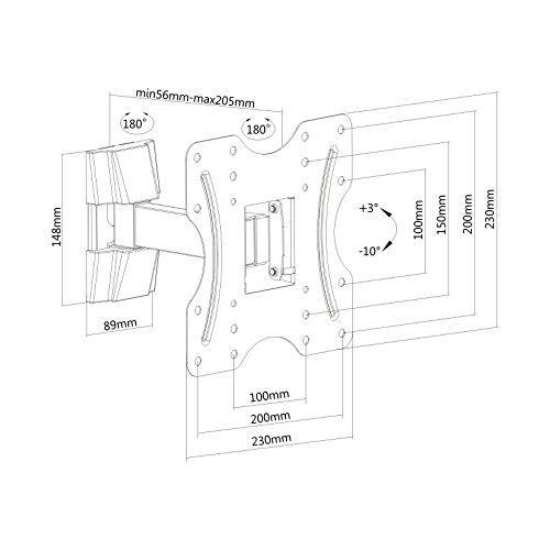 PureMounts PM-FM10-200 Wall Mount for TV Devices with Dimensions 58-107 cm (23-42 inches), Tilt: -10° to 3°, Swivel Mounted, Max. Weight Supporte