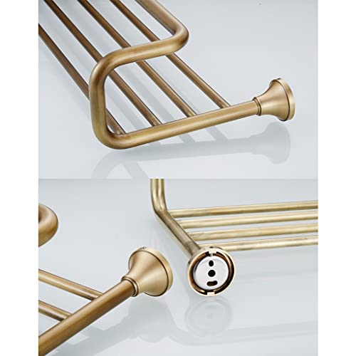HIGOH Towel Racks,Bathroom Towel Rack Wall Mounted Towel Holder,Bathroom Brass European Antique Retro Bath Towel Rack,Extended Wall Mount Shelf,T