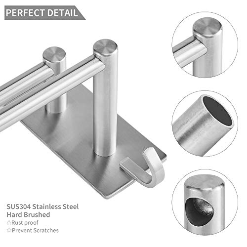 JS Towel Rail Self Adhesive 2-Tier Double Towel Holder rack Multi Towel Bar with 2 Hooks SUS304 Stainless Steel Robe & Bath Towel Rails 60CM/23.6