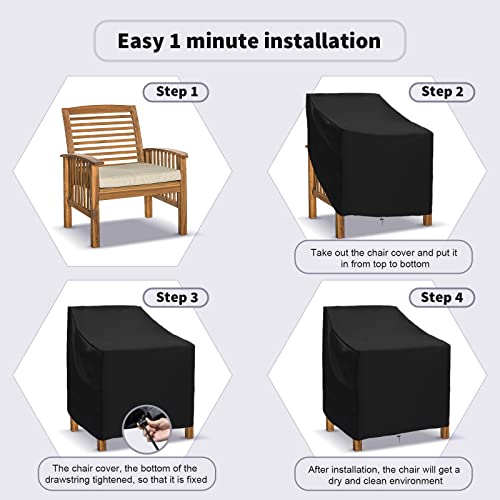 Patio Stacking Chair Cover Waterproof with Drawstring Reclining Garden Chair Cover Windproof Anti-UV 420D Oxford Outdoor Chair Storage Covers Bla