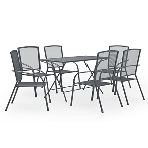 DLOETT 3pcs/5pcs/7pcs Garden Dining Set Steel Anthracite Outdoor Furniture Set Deaks and Chairs (Color : 7pcs, Size : Talla �nica)