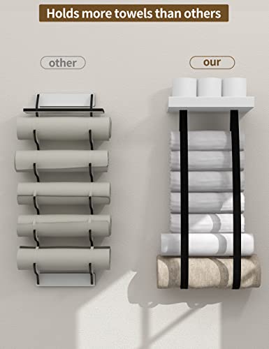 Petrala 70cm Towel Rack Wall Mounted, Black Towel Rail Bathroom Towel Storage 6 Large Bath Sheets with Multi-functional Floating Shelf for Bathro