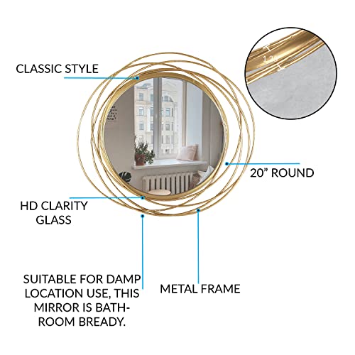 Mirrorize Large 51cm Gold Round Mirror, Circle Framed Bathroom Vanity Mirror, Wall Mirror for Living Room Hallway Bedroom, Make Up Mirror 51 CM D