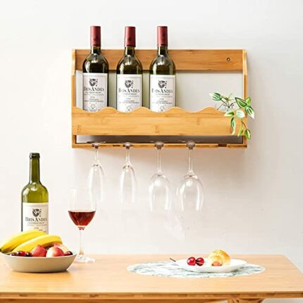 Wall-Mounted Wine Racks, Wooden Wine Glass Goblets Stemware Rack Holder Floating Storage Shelf Display Organizer, for Kitchen Bar and Hotel