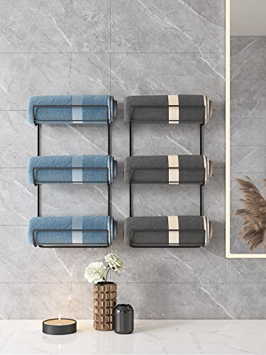 JOIN IRON Wall Towel Rack for Rolled Towels, Bathroom Towel Storage, Metal Bath Towel Holder for Folded Large Towel Washcloths