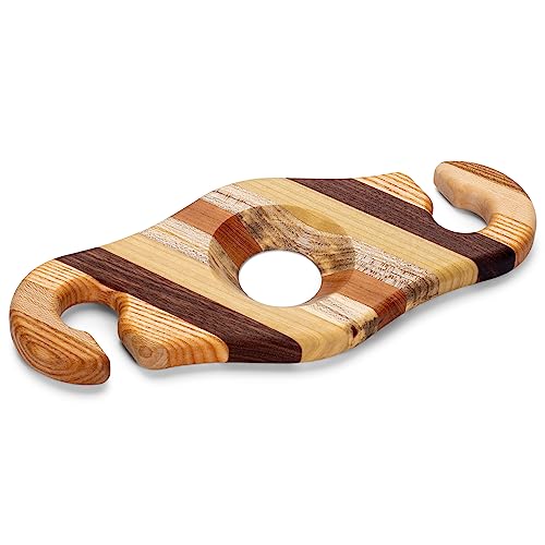 Elanze Designs 711 2-Glass Wine Bottle Holder Striped Brown 11.5 x 5 Inch Wood Caddy Stand
