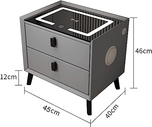 MEYFAR Wood Smart Bedside Table Simple LED Large Nightstand Bedroom Bedside Table Locker Furniture Bedroom Glass Cabinet
