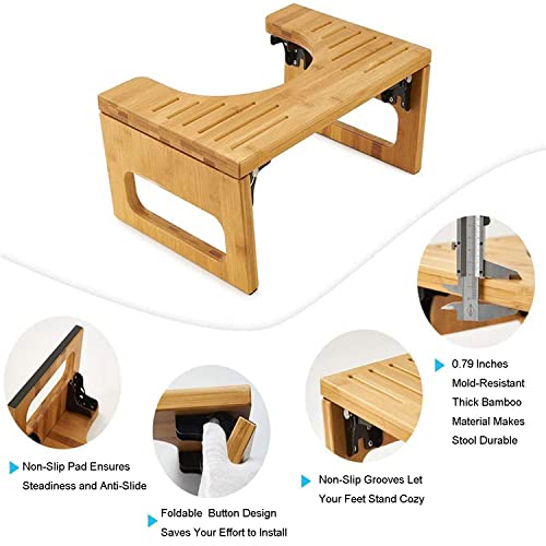 MYOYAY Bamboo Squatting Toilet Stool Collapsible Toilet Potty Stool with Non-Slip Mat Physiological Wooden Footrest 7 Inch Foldable Footrest Squa