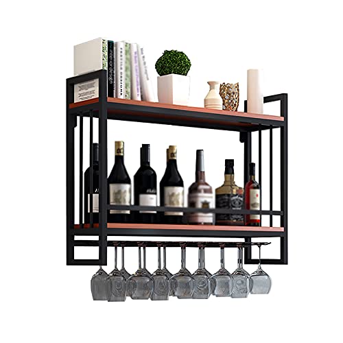 KEppd Industrial Wine Racks Wall Mounted with Glass Holder, Metal Hanging Wine Holder Wine Accessories, 2-Tiers Wall Mount Bottle Holder Glass Ra