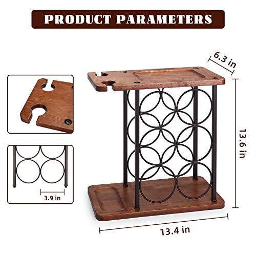 OBloved Wooden 3 Tier Countertop Wine Rack with Glass Holder, Wine Cabinet Counter Wine Rack Holder and Storage Wine Rack-Hold 6 Bottles and 2 Gl