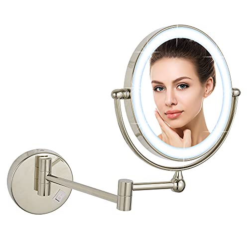 DOWRY Wall Mounted Magnifying Mirror with Light 1x/7x Black Bronze Extendable Illuminated Shaving Mirror 360 ° Rotatable Double Sided Mirror,Diam