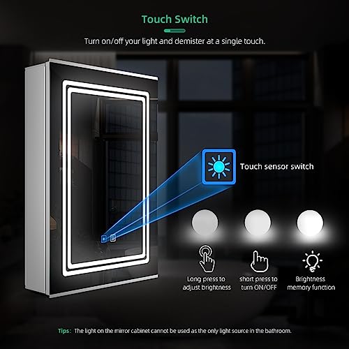 LUMIRRORS® Bathroom Mirror Cabinet with LED Lights Shaver Socket Dimmable Brightness Touch-Switch Demister Adjustable Shelves Aluminium Cabinets