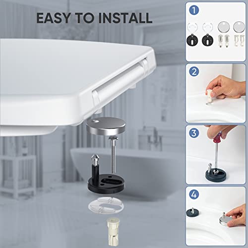Toilet Seat, MUJIUSHI Soft Close Toilet Seats with Non-Slip Seat Bumpers & Metal Screw Bolts, Fit Standard Round Toilet, Quick Release No Slam Wh